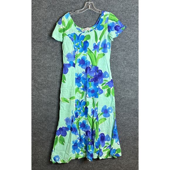 Jams World Womens Floral Hawaiian Dress Size XS Green Blue Short Sleeve Tie Back - Picture 1 of 6